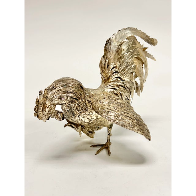 Pair Antique Silver Cockerel Rooster Figurines / Sculptures For Sale - Image 13 of 18