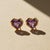 Geometric Heart Amethyst Stud Earrings, Silver, Gold, Pair For Sale - Image 4 of 9