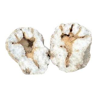 Large Natural Split Pair Crystal Quartz Geode For Sale