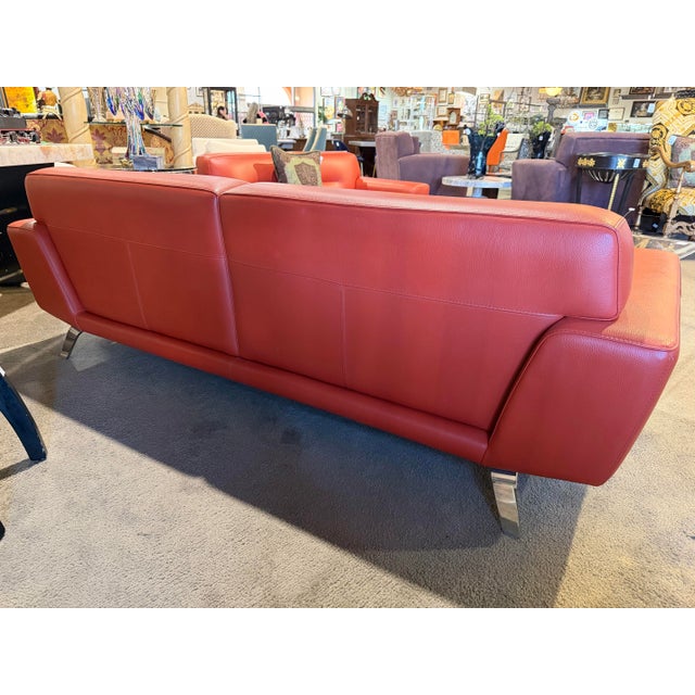 Modern Roche Bobois Red-Orange Sofa For Sale - Image 3 of 5