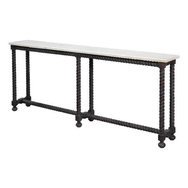 Long Marble Top Console With Barley Twist Base For Sale