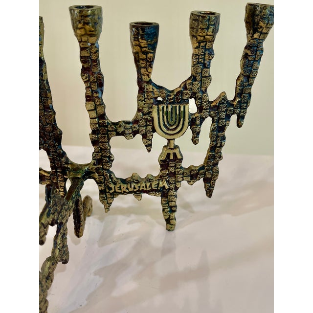 Brass Mid Century Brutalist Brass Menorah For Sale - Image 8 of 12