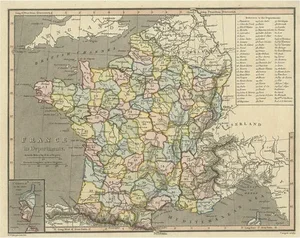 Antique Map of France with Inset Map of the Island of Corsica, 1820
