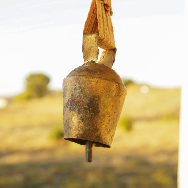 1950s Swedish Cow Bell, Brass Plated Iron With Beatiful Golden Patina For Sale In San Diego - Image 6 of 11