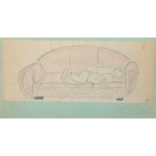 Suzie Bernardeau, Sleeping, Original Pencil Drawing, Mid-20th Century For Sale