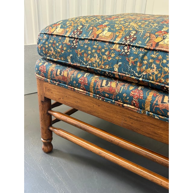 Traditional Vintage Upholstered Waverly Fabric "Persia" Ottoman With Turned Wooden Legs For Sale - Image 3 of 12