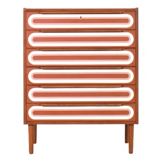 Mid-Century Modern Op-Art Hand-Painted Teak Chest of Drawers, 1960s For Sale