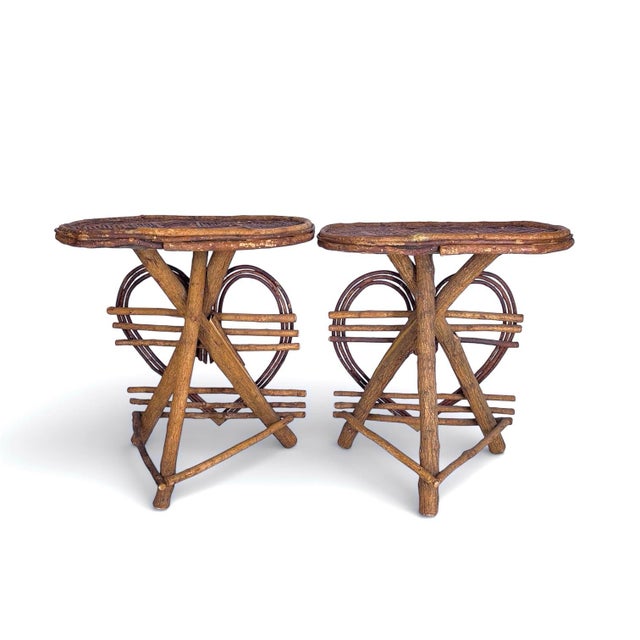 Contemporary Pair of Late 20th Century High-End Bent Twig Adirondack Side Tables With Heart Bases For Sale - Image 3 of 6