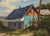 The Turquoise Wall (High Road to Taos) by Teresa Vito | Oil Painting of a colorful, rustic house For Sale