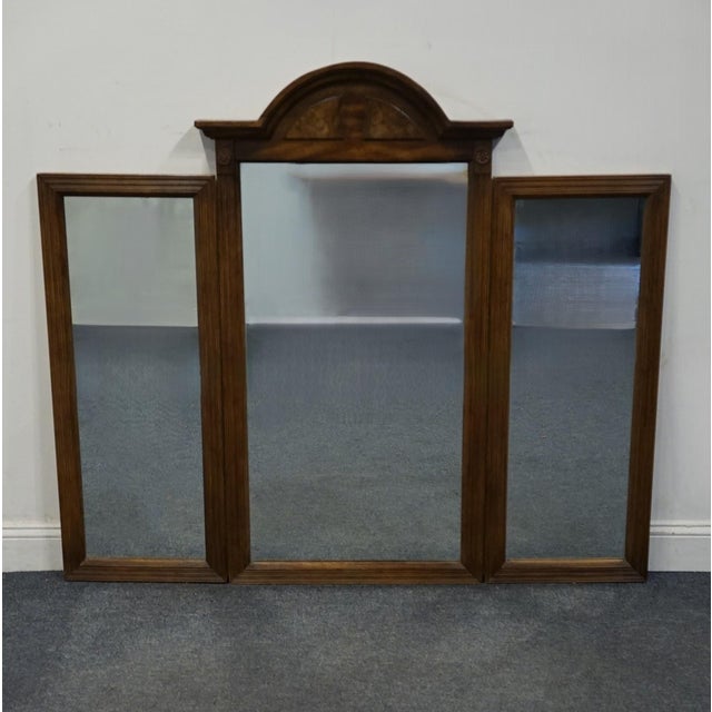 Italian High End Vintage Burled Walnut Italian Provincial 58" Tri-View Mirror For Sale - Image 3 of 5