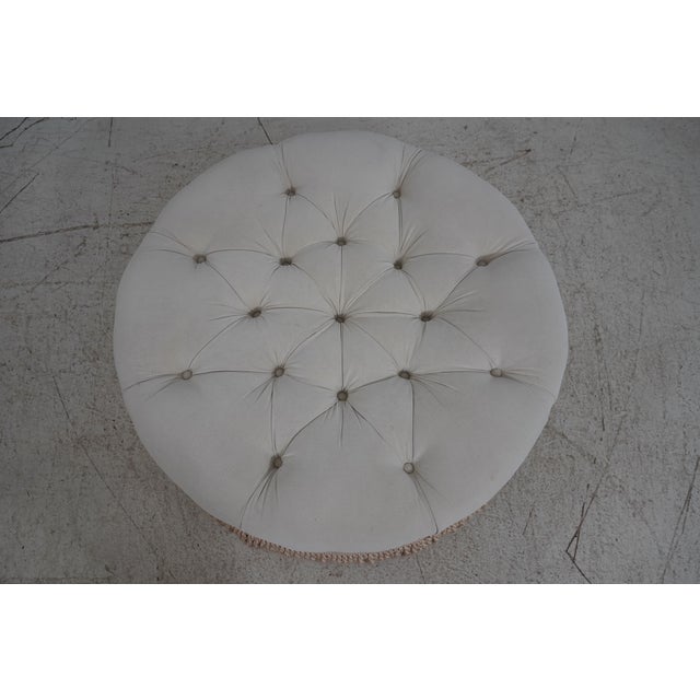 Traditional Hancock & Moore Tufted Suede Round Ottoman For Sale - Image 3 of 8