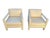 Mid-century arm Parsons Chairs, a set. The are upholstered in a textured off white fabric. Solid sturdy chairs.