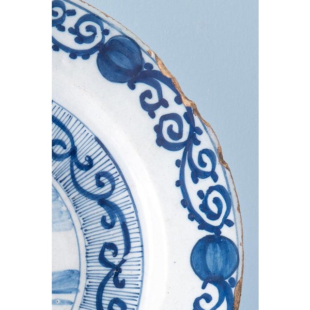 18th Century Dutch Delft Blue and White Landscape Dishes, Set of 2 For Sale - Image 4 of 12