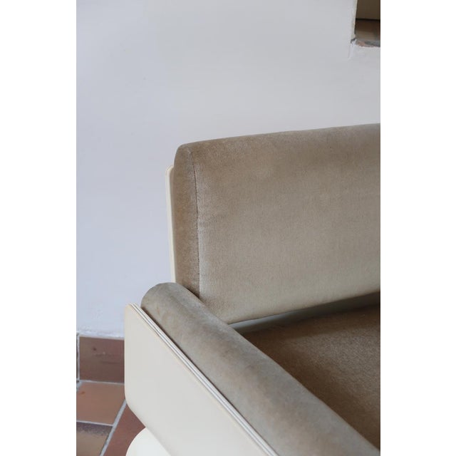 Wood Space Age Bentwood and Velvet Lounge Chair on Castors, 1970s For Sale - Image 7 of 16