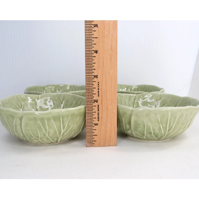 Mid-Century Modern Vintage Bordallo Pinheiro Majolica Cabbage Leaf Small Bowls-Set of 4 For Sale - Image 3 of 6