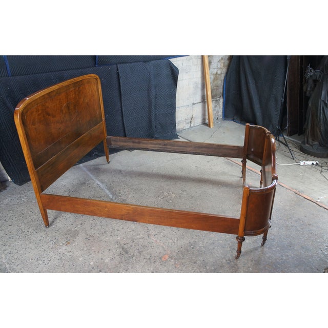 Brown Antique French Louis XVI Burl Walnut Full Size Bed W Wrap Around Footboard For Sale - Image 8 of 13