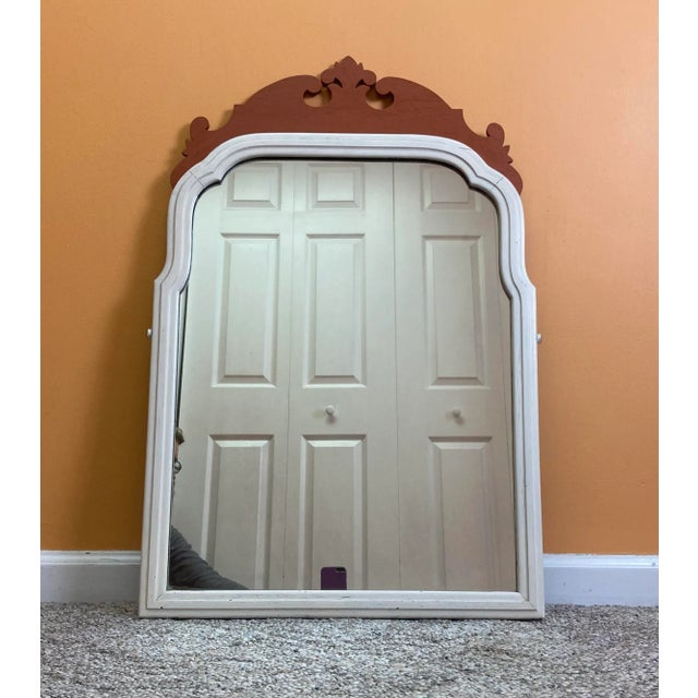 Charming Mirror in Original condition on original frame base. Crackeled finish in burnt orange with white framed mirror....