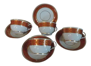 Extra Large 18th Century Worcester Flight Barr Orange Red Tea Cups and Saucers - 8 Pieces