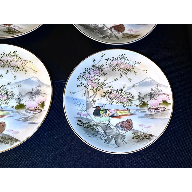 1960s Kutani Hand‑Painted Scenic Decorative Saucer Plates – 5.5” (4 Available - Sold by Plate) For Sale - Image 5 of 9