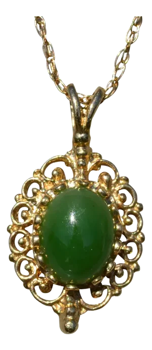 Ladies Vintage Yellow Gold Necklace set with Jade