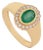 Vintage-Inspired Oval Emerald Diamond Halo Signet Ring Size 6.5 in 14k Yellow Gold For Sale