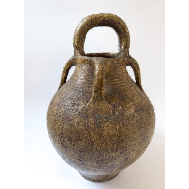 Early 20th Century Antique French Glazed Terracotta Walnut Oil Jug (Cruche) With Four Handles, C. 1900 For Sale - Image 5 of 17