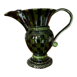 Vintage Mackenzie Childs Black and Green Whittaka Pickles Pitcher