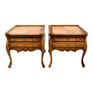 Weiman Cherry End Tables Carved French Provincial Side Nightstand Pair 60s For Sale
