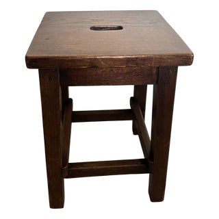 Vintage Varnished Wooden Stool For Sale