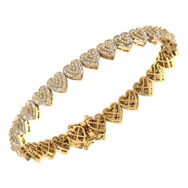 10K Yellow Gold Round Diamond Heart Designer 7 Inch Bracelet 2-7/8 Cttw For Sale