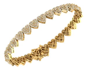 10K Yellow Gold Round Diamond Heart Designer 7 Inch Bracelet 2-7/8 Cttw