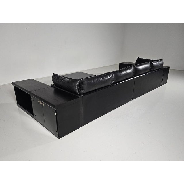 Animal Skin Down Sofa in Black Leather by Carlo Bartoli for Rossi di Albizzate, 1970s, Set of 2 For Sale - Image 7 of 14