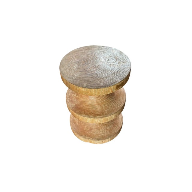 Brown Round Teak Wood Side Table, Natural Finish, Modern Organic For Sale - Image 8 of 8