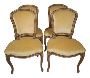 Antique Louis XV Style Chairs in Carved and Ground Wood, Set of 4