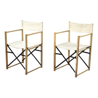Mid-Century Scandinavian Modern Beech & Canvas Safari Directors Chairs, 1960s, Set of 2 For Sale