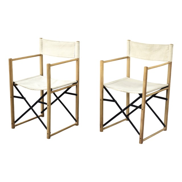 Mid-Century Scandinavian Modern Beech & Canvas Safari Directors Chairs, 1960s, Set of 2 For Sale