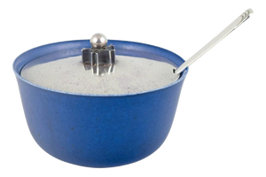 Stoneware Jar with Silver Lid and Spoon from Saxbo, 1934, Set of 2