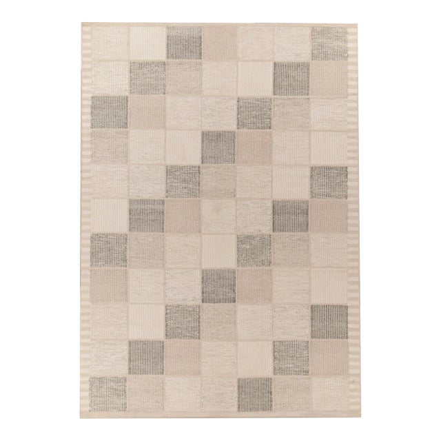 Scandinavian Style Kilim in Beige, Gray High-low Geometry by Rug & Kilim 12x15 For Sale