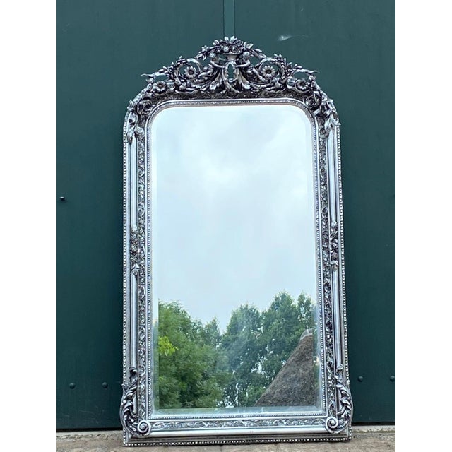 Wood 1970s French Louis XVI Silver Beech Wall Mirror For Sale - Image 7 of 10