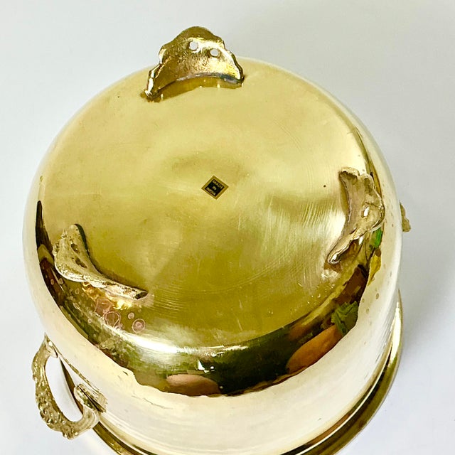 Brass Mid-Century Boho Chic Arts & Crafts Hollywood Regency Footed Hammered Brass Planter With Handles For Sale - Image 8 of 8
