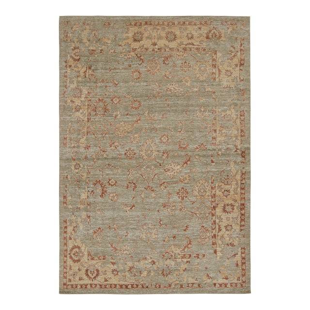 2010s Rug & Kilim’s Oushak Style Rug in Green With Gold and Rust Floral Patterns For Sale