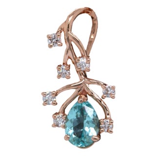 Afghan Tourmaline Pendant W Natural Diamond Accents in 14k Rose Gold | Pe 5x3mm For Sale