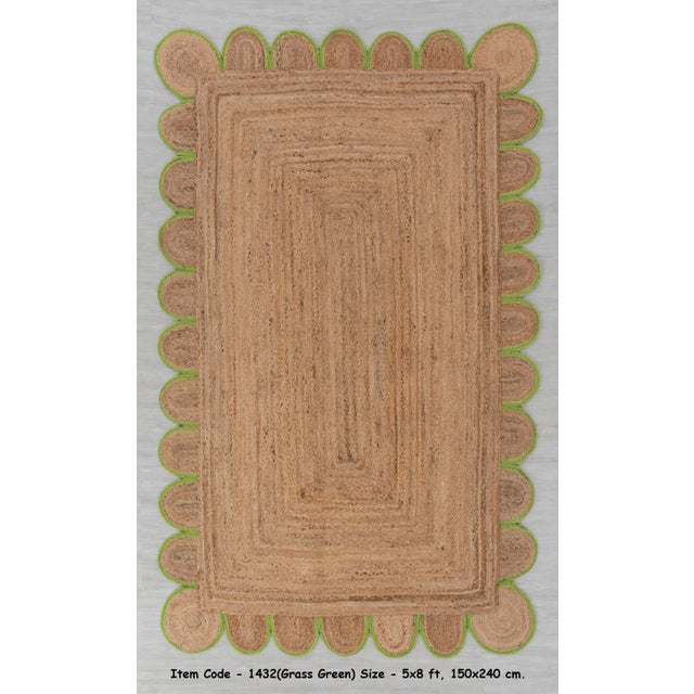 Green Scallop Edge With Natural Jute Rug 2x3 Ft. For Sale - Image 6 of 13