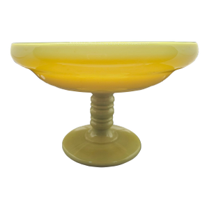 Vintage Canary Yellow Milk Glass Uranium Pedestal Compote