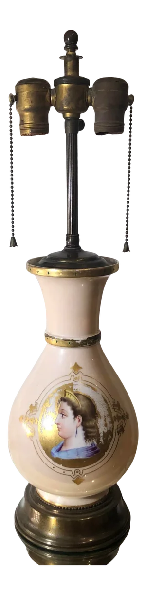 Antique Old Paris Porcelain Neoclassical Portrait Lamp