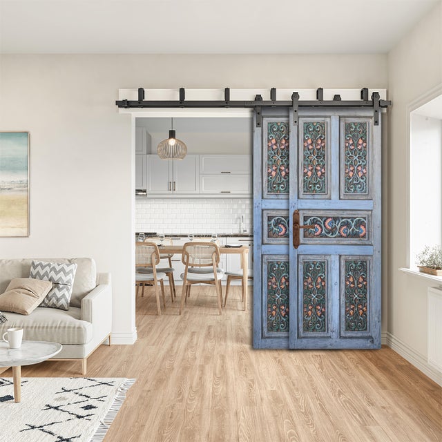 Mediterranean Hand-Carved Door in Distressed Blue With Ornate Floral Panels Custom Size Interior/Exterior For Sale - Image 13 of 18