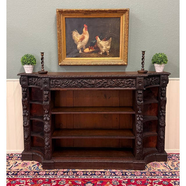 Traditional Antique French Renaissance Revival Style Carved Bookcase Bookshelf Oak c.1890s For Sale - Image 3 of 18