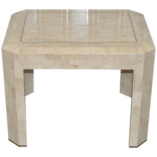 Maitland Smith Marble & Brass Inlay Side Table For Sale