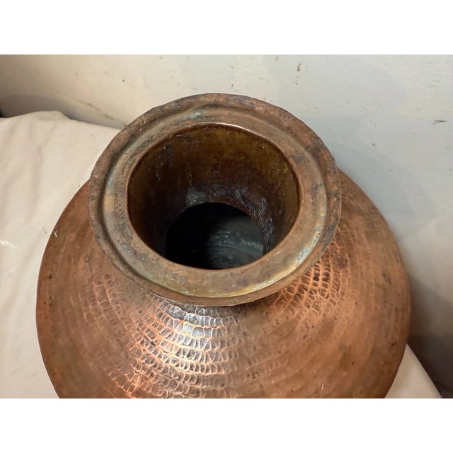 Large Antique Hand Hammered Arts and Crafts Patinated Copper Vase Sculpture Pot For Sale - Image 4 of 10