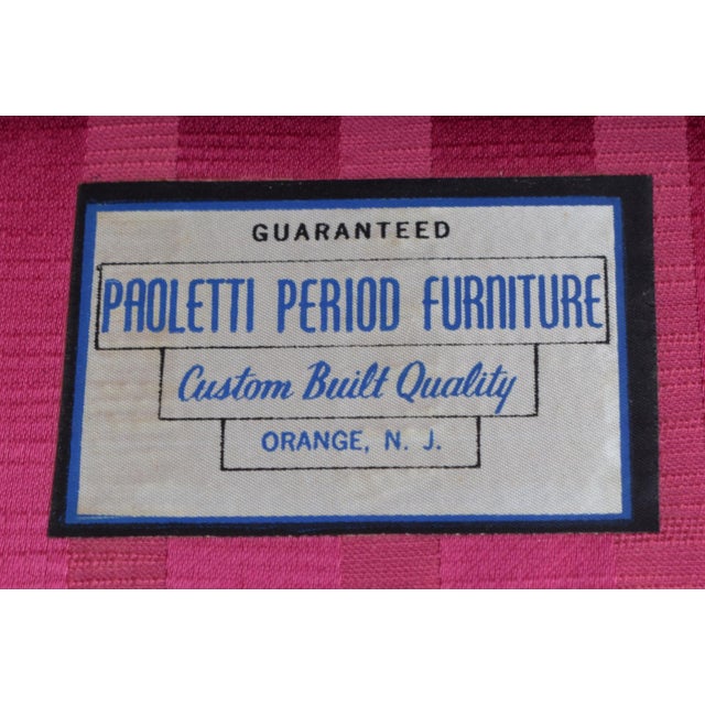Hollywood Regency Style Bergere Armchair Pink Magenta Striped Satin Accent Chair For Sale - Image 11 of 14